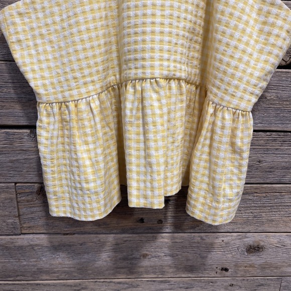 ZARA Yellow‎ White Women's Gingham Ruffle Tank Top Tie Back Size L - Picture 3 of 5